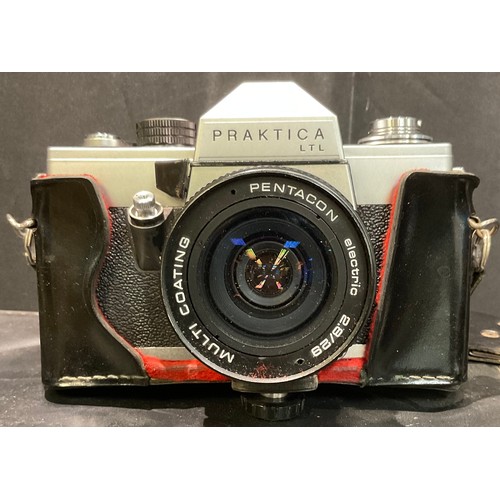 85 - A Praktica LTL 35mm camera, Pentacon lens; a Soligor auto tele converter 2X to fit Pentax, cased; a ... 