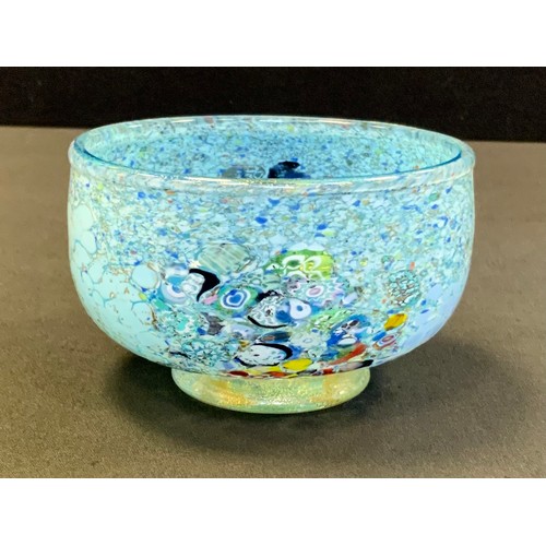 16 - A Vetro Artistico Murano glass bowl, scattered blue and multi-tone millefiori body, gold flecked ave... 