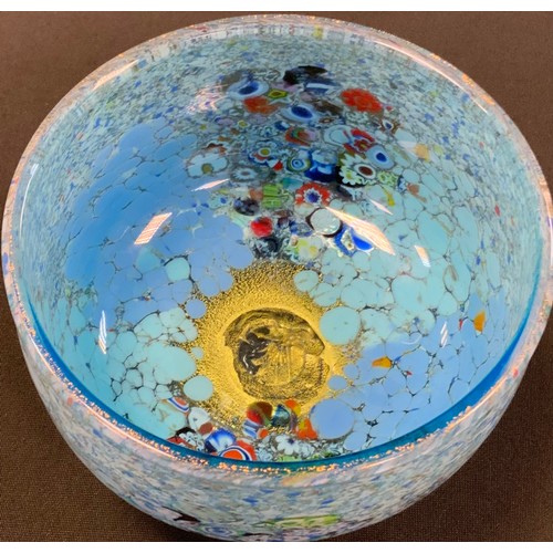 16 - A Vetro Artistico Murano glass bowl, scattered blue and multi-tone millefiori body, gold flecked ave... 