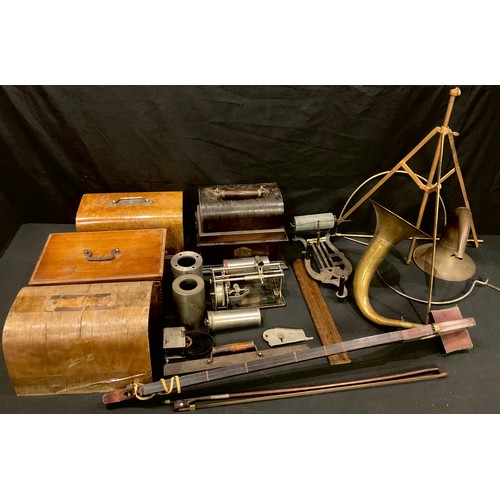 96 - Early 20th century Phonograph parts including horns, cases, etc