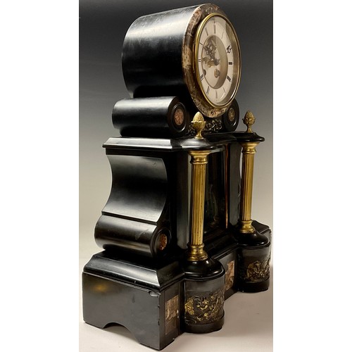 99 - A large 19th century belge noir and bronze drumhead mantel clock, Breguet escapement, Machenaud, Par... 