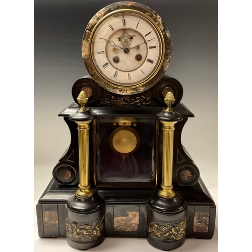 99 - A large 19th century belge noir and bronze drumhead mantel clock, Breguet escapement, Machenaud, Par... 