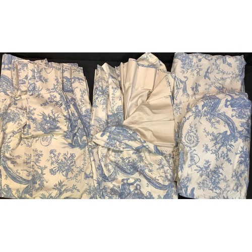 185 - Textiles - two pairs of Toile du Jouy curtains, each curtain 260cm wide, 163cm long