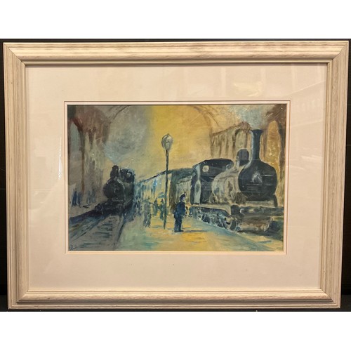 213 - K** Rudd? (20th century)
Railway Station
signed, oil on canvas, 29cm x43cm