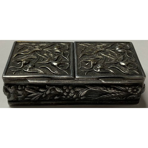 316 - An Art Nouveau style silver coloured metal twin-section snuff or pill box