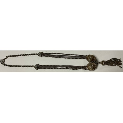 325 - A Victorian Albertina and tassel, converted to a necklace, probably silver, unmarked