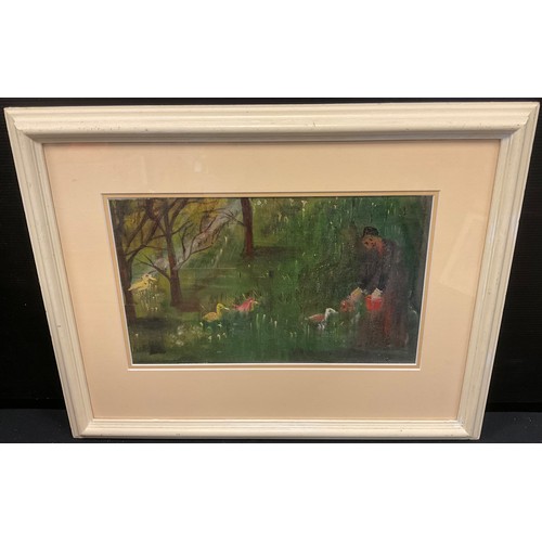 326 - Naïve school, 20th century
Feeding the Ducks
oil on canvas, 18cm x 31cm