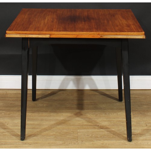 116 - A retro mid-20th century tola and ebonised drawer-leaf dining table, by G Plan, 74.5cm high, 88cm op... 