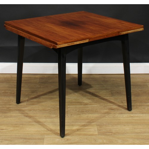 116 - A retro mid-20th century tola and ebonised drawer-leaf dining table, by G Plan, 74.5cm high, 88cm op... 