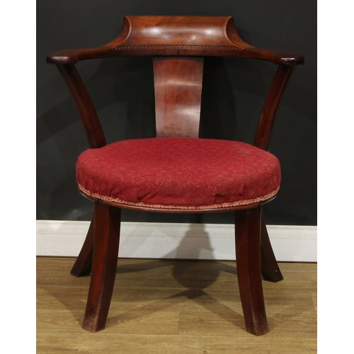 206 - A 19th century mahogany club elbow chair, possibly Biedermeier, 79.5cm high, 71cm wide, the seat 42c... 