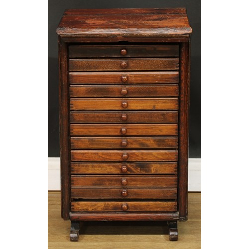 580 - A scratchbuilt collector’s chest, of thirteen drawers, sledge base, 69cm high, 40cm wide, 32.5cm dee... 