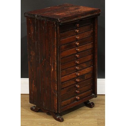 580 - A scratchbuilt collector’s chest, of thirteen drawers, sledge base, 69cm high, 40cm wide, 32.5cm dee... 