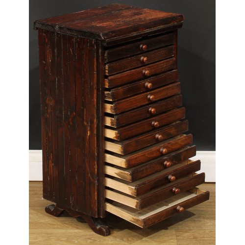 580 - A scratchbuilt collector’s chest, of thirteen drawers, sledge base, 69cm high, 40cm wide, 32.5cm dee... 