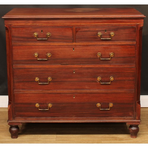 585 - A 19th century mahogany chest, rectangular top above two short and three long graduated drawers, 100... 