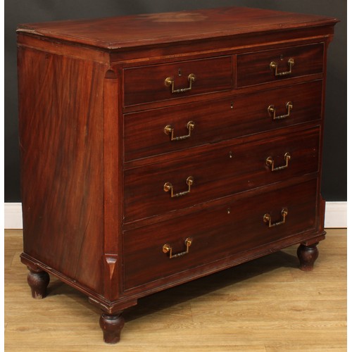 585 - A 19th century mahogany chest, rectangular top above two short and three long graduated drawers, 100... 