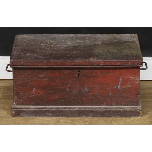 591 - A Victorian pine chest, 61cm wide; another pine case, military type (2)