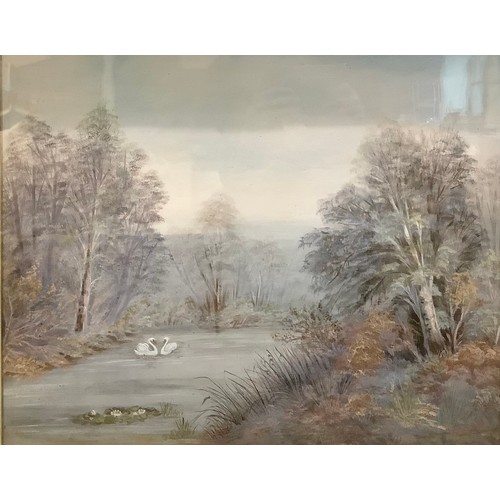 607 - J Hodgkinson (20th century)
Swans on a Lake
watercolour, 48cm x 62cm