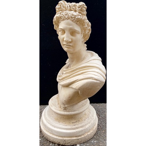 3034 - A contemporary composite marble effect bust, Belvedere Apollo, integral socle, 52cm high, 35cm wide
... 