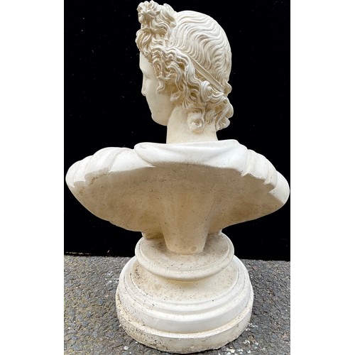 3034 - A contemporary composite marble effect bust, Belvedere Apollo, integral socle, 52cm high, 35cm wide
... 