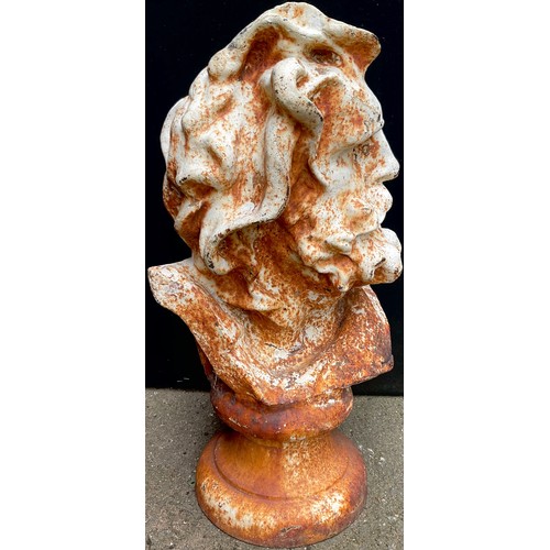 3019 - A Victorian cast iron garden bust, Zeus, turned socle, now painted, 60cm high, c.1850

**Please note... 