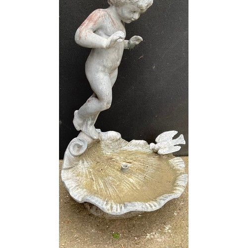 3041 - A 19th century lead figural fountain, as a putti standing on a shell, with bird, 72cm high

**Please... 