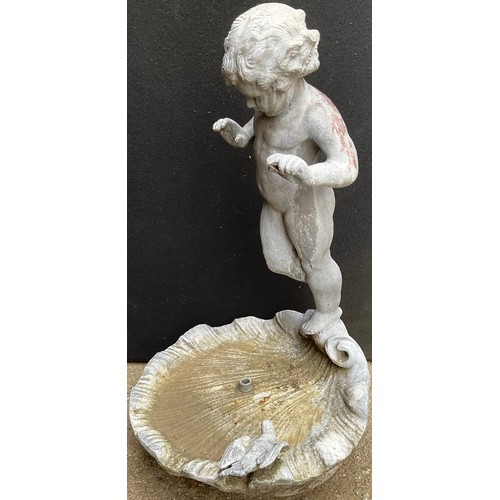 3041 - A 19th century lead figural fountain, as a putti standing on a shell, with bird, 72cm high

**Please... 