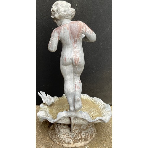 3041 - A 19th century lead figural fountain, as a putti standing on a shell, with bird, 72cm high

**Please... 