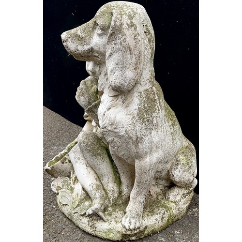 3018 - A garden fountain, moulded with a girl seated with her hound, 56cm high

**Please note that some of ... 