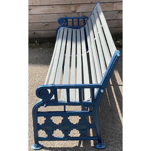 3091 - A late Victorian cast iron garden bench, scroll hand rests, 82.5cm high, 193cm wide



**Please note... 