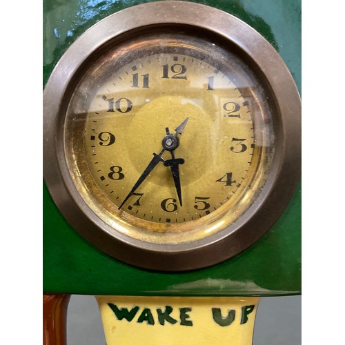 1 - A  Wileman & Co Foley Intarsio clock, designed by Frederick Rhead, Wake up and get to Business, the ... 