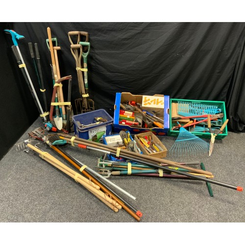 Gardening tools including Draper forks, racks, edging in tool, small