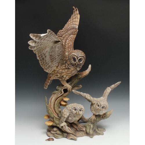 474 - A Boehm Porcelain ornithological model, Spotted Owls, 60cm high, 56cm wide, no.11