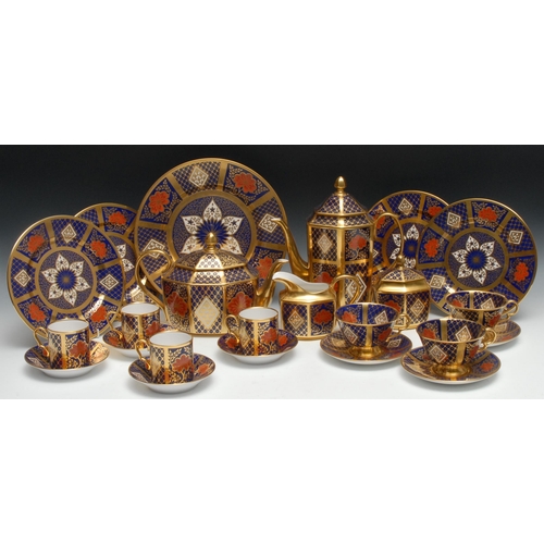 686 - A Caversall Imari four piece tea and coffee service, milk jug and sucrier,   four coffee cans and sa... 