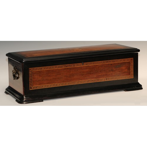 1629 - A 19th century simulated rosewood, parcel-ebonised and marquetry musical box, the tune sheet marked ... 