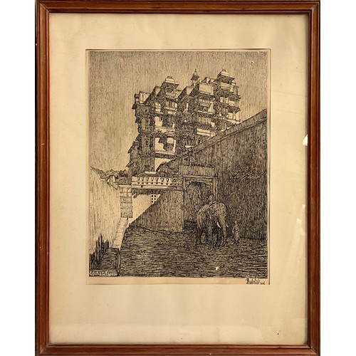 1177 - Joseph V H**l (Danish 20th century)
Chittorgarh Fort, Rajasthan, India
signed, dated 1936, pen and i... 