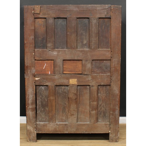 1649 - A late 17th century oak livery cupboard or housekeeper's cupboard, flush stiled frame centred by a p... 