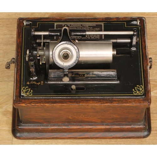 1313 - An early 20th century Edison Fireside phonograph,  combination type, serial 19291, oak case, 30cm wi... 