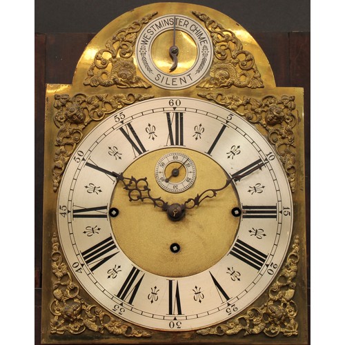 2127 - A Sheraton Revival satinwood crossbanded mahogany and marquetry longcase clock, 32cm arched brass di... 