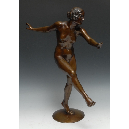 1672 - E Artur Berger [Arthur Berger] (German Bn. 1892), a brown patinated bronze, Art Deco nude dancer, ci... 