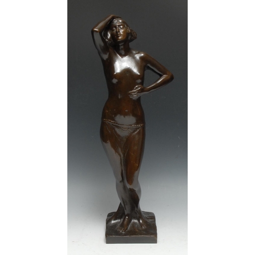 1671 - Dora Ohlfsen [Ohlfsen-Bagge] (Australian 1869 - 1948), a brown patinated bronze, of an Art Nouveau d... 