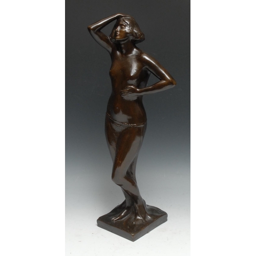 1671 - Dora Ohlfsen [Ohlfsen-Bagge] (Australian 1869 - 1948), a brown patinated bronze, of an Art Nouveau d... 