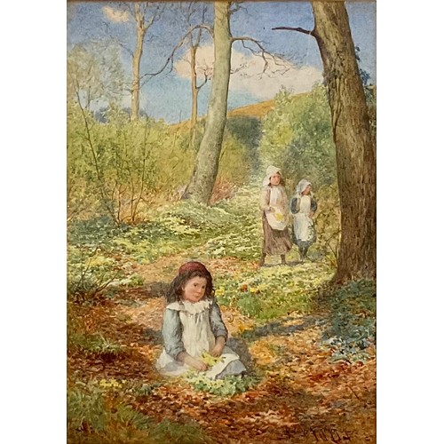 1176 - Joseph Kirkpatrick (1872 - 1930)
Gathering Primroses 
signed, watercolour, 24.5cm x 17cm