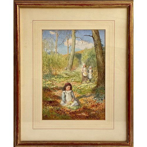 1176 - Joseph Kirkpatrick (1872 - 1930)
Gathering Primroses 
signed, watercolour, 24.5cm x 17cm