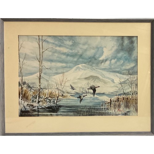 1179 - Manson (20th century)
Geese in Flight
signed, dated 52, watercolour, 36.5cm x 53.5cm