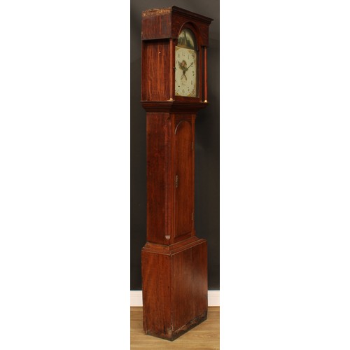 2114 - A 19th century oak longcase clock, 30.5cm arched painted dial inscribed Chris Dixon, Hexham, Arabic ... 