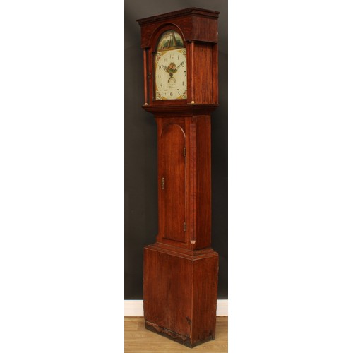 2114 - A 19th century oak longcase clock, 30.5cm arched painted dial inscribed Chris Dixon, Hexham, Arabic ... 