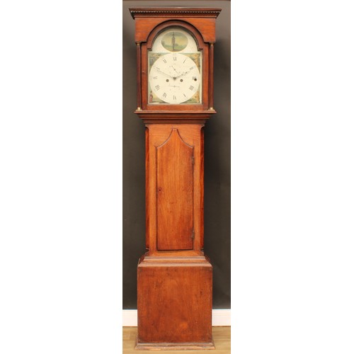 2125 - A George III oak longcase clock, 33.5cm arched painted dial inscribed Tickle, Newcastle, the verso s... 