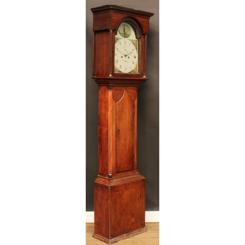 2125 - A George III oak longcase clock, 33.5cm arched painted dial inscribed Tickle, Newcastle, the verso s... 