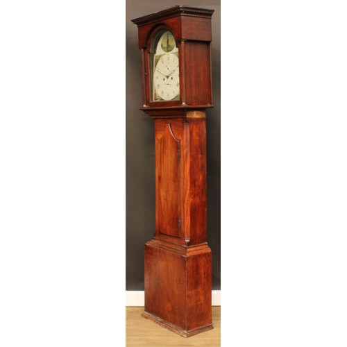 2125 - A George III oak longcase clock, 33.5cm arched painted dial inscribed Tickle, Newcastle, the verso s... 