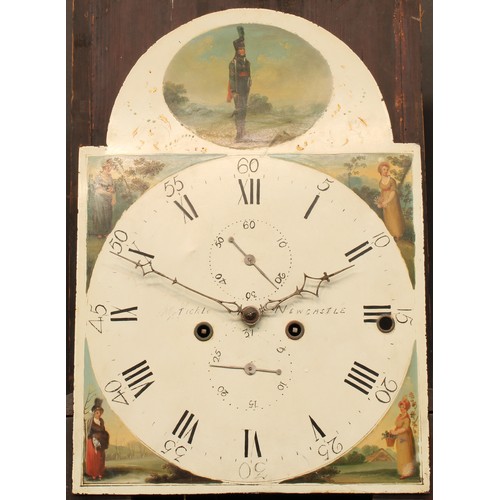 2125 - A George III oak longcase clock, 33.5cm arched painted dial inscribed Tickle, Newcastle, the verso s... 